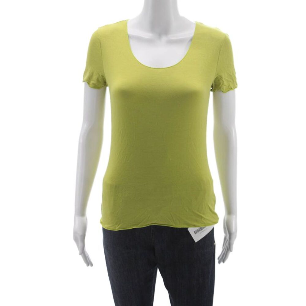Armani Collezioni Women Basic Scoop Neck Green Cotton Tee Pullover Size 6